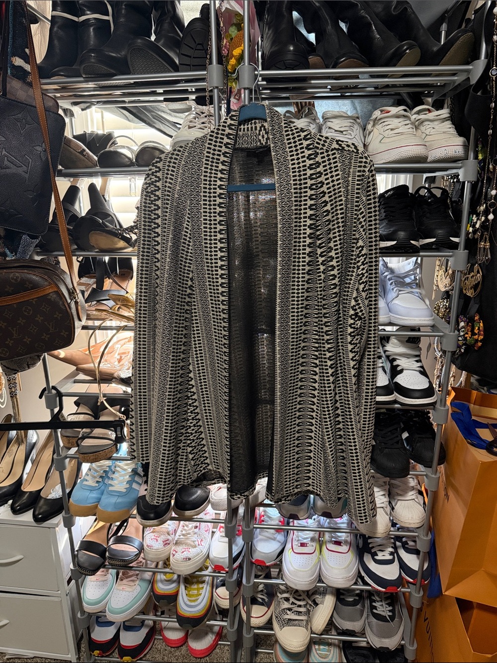 Courtenay Black and Cream Open-Front Knit Cardigan